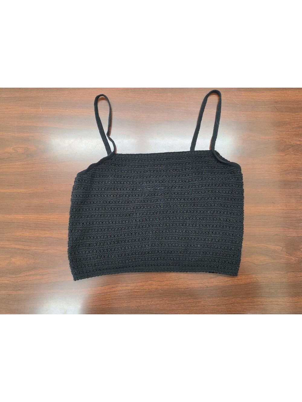 MNG Mango Black Crochet Knit Cami Tank Top Womens M Boho Coastal Festival Y2K